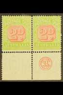 POSTAGE DUES  1913 2d Scarlet And Pale Yellow Green, SG D81,  Bottom Margin Pair R/h Stamp Showing JBC Monogram, Few Wri - Sonstige & Ohne Zuordnung