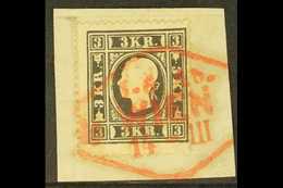 1858  3kr Black, Type I, Mi 11I, SG 23,  Fine Used On Piece With Red Wien Cancel. For More Images, Please Visit Http://w - Other & Unclassified