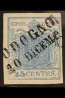 LOMBARDY & VENETIA  1850 45c Blue Type I On VERTICALLY RIBBED Hand-made Paper (SG 5c, Sassone 17, Michel 5 XR), Superb U - Otros & Sin Clasificación