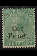 1875 RARE SURCHARGE  1d On 1s Green, SG 17, Very Fine Mint With Large Part Gum, Vibrant Colour. For More Images, Please  - Bermudas