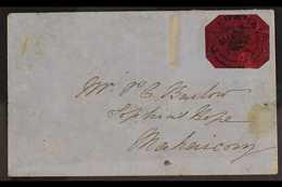 1856  4c Black / Magenta Provisional Stamp (SG 24) With Initials Of Postal Clerk Watson "CAW", Cut Octagonally And Used  - Guayana Británica (...-1966)