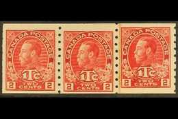 1916 COIL STRIP.  2c + 1c Carmine Red (Die I) War Tax - Imperf X P8, SG 234, Coil Strip Of Three Including A "Paste Up P - Andere & Zonder Classificatie