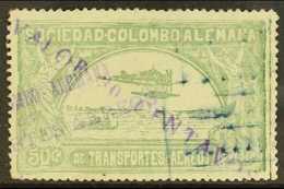 SCADTA  1921 30c On 50c Dull Green Surcharge In Violet, Scott C20 (SG 7, Michel 8 II), Fine Used, Expertized A.Brun, Fre - Colombia
