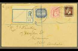 1920  (Aug) Envelope Registered To Australia, Bearing ½d Blue Tern, 1d Rose Queen And 3d Chocolate Tied By Rarotonga Cds - Islas Cook