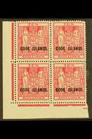 1943-54  10s Pale Carmine-lake, Watermark Inverted, SG 133w, Lower Left Corner Block Of Four, Very Fine Mint, One Never  - Islas Cook