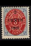 1902  "2 CENTS" On 3c Carmine And Deep Blue, Frame Normal, Facit 24 V2 Or SG 43a, Fine Mint For More Images, Please Visi - Deens West-Indië