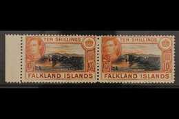 1938-50  10s Black And Red Orange On Greyish Paper, SG 162b, Superb Never Hinged Mint Marginal Horizontal Pair. For More - Falkland Islands