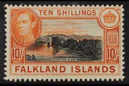 1938-50  10s Black And Red Orange On Greyish Paper, SG 162b, Superb Never Hinged Mint. For More Images, Please Visit Htt - Islas Malvinas