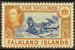 1938-50  5s Blue & Chestnut "Southern Sea Lion", SG 161, Fine Lightly Hinged Mint For More Images, Please Visit Http://w - Falklandinseln