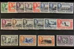 1938-50  KGVI Definitives Complete Set, SG 146/63, Never Hinged Mint. Fresh And Attractive! (18 Stamps) For More Images, - Falklandinseln