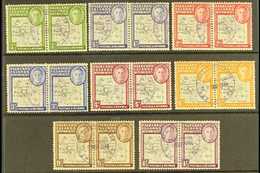 1946-49 "GAP IN 80TH PARALLEL" VARIETIES WITHIN PAIRS.  Thick Map Complete Set As Horizontal Pairs, Each Pair With One S - Falkland Islands