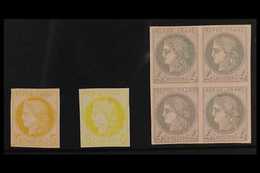 ESSAYS  THIRD REPUBLIC 1870 4c Grey on Rose BLOCK Of 4, 5c Yellow On Rose And 5c Lemon Yellow Singles Ceres IMPERF ESSAY - Other & Unclassified