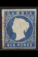 1874  6d Blue, CC Wmk, Imperf, SG 8, 4 Clear To Wide Margins, Red Cds Cancel, Fine Used. For More Images, Please Visit H - Gambia (...-1964)