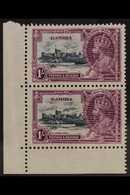 1935 SILVER JUBILEE VARIETY  1s Slate & Purple "EXTRA FLAGSTAFF" Variety In Vertical Pair, SG 146/146a, Corner Marginal. - Gambia (...-1964)