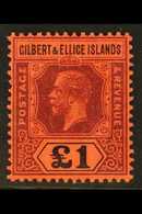 1912-24  £1 Purple And Black On Red, SG 24, Very Fine Mint, Superb. For More Images, Please Visit Http://www.sandafayre. - Gilbert & Ellice Islands (...-1979)
