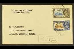 1935 SILVER JUBILEE FDC.  1d And 3d Silver Jubilee, SG 36 And 38, Fine Used On Reg FDC To Canada, Tied By GILBERT & ELLI - Gilbert & Ellice Islands (...-1979)