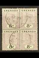 1895-99  8d Mauve And Black Key Plate, SG 54, Block Of Four With Neat St Georges 1896 Cds's, Scarce Multiple Of This Val - Granada (...-1974)