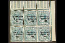 1922-23  10d Turquoise-blue, SG 62, Never Hinged Mint Upper Right Corner BLOCK OF 6 From The Lower Pane, One Stamp Showi - Sonstige & Ohne Zuordnung