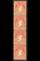 1933 COIL STAMP  1d Carmine, Perf 15 X Imperf (single Perf), Strip Of Four Fine Mint, Two Are Never Hinged, Well Centere - Other & Unclassified