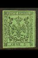 MODENA  1852 5c Green, Sass 1, Variety "no Stop After 5", Very Fine Mint Og With Large Margins All Round. Signed Diena.  - Unclassified