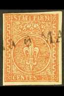PARMA  1853 25c Red Brown, Sass 8, Very Fine Used With Clear To Large Margins All Round And Light Straight Line Cancel.  - Sin Clasificación