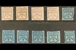 PARMA  NEWSPAPER STAMPS - 1853 - 7 Unissued 6c Black On Pale Rose (4) And 9c Blue (3) And Pale Blue (3) Including "CFN"  - Zonder Classificatie