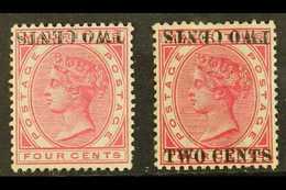 1891  2c On 4c Carmine SURCHARGE INVERTED Variety (one Short Perf), SG 118a, And 2c On 4c Carmine SURCHARGE DOUBLE, ONE  - Mauricio (...-1967)