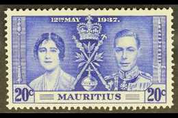 1937  20c Bright Blue, Coronation, Variety "Line By Sceptre", SG 251b, Very Fine Mint. For More Images, Please Visit Htt - Mauricio (...-1967)