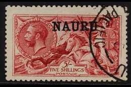 1916-23  5s Bright Carmine "Seahorse", De La Rue Printing, SG 22, Very Fine Used. For More Images, Please Visit Http://w - Nauru