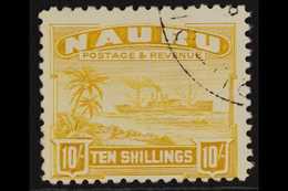 1937-48  10s Yellow "Freighter" On Shiny Unsurfaced White Paper, SG 39B, Very Fine Used. For More Images, Please Visit H - Nauru