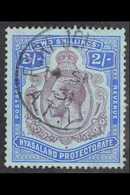 1921-33  2s Purple And Blue / Pale Blue With NICK IN TOP RIGHT SCROLL, SG 109c, Very Fine Used. For More Images, Please  - Nyassaland (1907-1953)