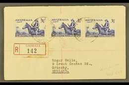 1950  (May) Neat "Roger Wells" Registered Cover To England, Bearing UPU 3½d X3, Tied GASMATA Cds's, Rabaul And Sydney Tr - Papoea-Nieuw-Guinea