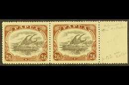 1910-11  2s6d Black & Brown Lakatoi Type C, SG 83, Fine Mint Marginal Pair, One Stamp With DEFORMED "E" AT LEFT Variety  - Papúa Nueva Guinea