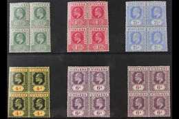 1902-11 BLOCKS OF 4.  A Delightful Group Presented On A Stock Card That Includes The 1902 Set With ½d Green & 1d Carmine - Isla Sta Helena