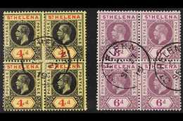 1913 BLOCKS OF 4.  KGV Definitive Set, SG 85/86 As BLOCKS OF 4, Fine Used (2 Blocks = 8 Stamps) For More Images, Please  - Sint-Helena