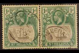 1922-37  1d Grey & Green, BROKEN MAINMAST VARIETY In Pair With Normal, SG 98a, Very Fine Used. For More Images, Please V - Saint Helena Island