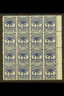 1886-1900  4d Deep Blue Palm Trees Watermark Type W 4b Perf 11, SG 61a, Never Hinged Mint Block Of 16 (4x4) With Gutter  - Samoa