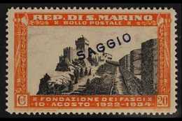 1935  20c Orange And Black, Anniversary Of The Fascio, Sass 188, Overprinted "Saggio" (Specimen), Very Fine Never Hinged - Other & Unclassified