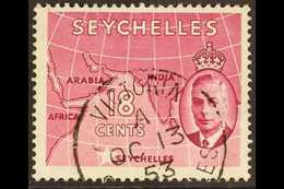 1952  18c Carmine-lake WATERMARK ERROR ST EDWARD'S CROWN Variety, SG 162b, Used With Nice Cds Cancel, Small Thin, Fresh. - Seychellen (...-1976)