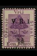 ORANGE FREE STATE  1900 1d On 1d Purple, Raised Stops, Variety "Short Figure I", SG 113J, Very Fine Used. For More Image - Sin Clasificación