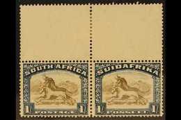 1930-44 VARIETY.  1s Brown & Deep Blue, "Twisted Horn" Variety, Wmk Inverted, SG 48cw, Upper Marginal Pair, The Stamps B - Unclassified