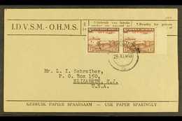 OFFICIALS  1945 - 50 1½d Purple Brown, SG O20, Bi-lingual Pair Superb Used On OHMS Cover To USA. Rare Franking!  For Mor - South West Africa (1923-1990)