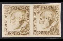 1934  30c Sepia "Ramon Cajal" Variety IMPERFORATE PAIR, As Edifil 680s & SG 752A, Never Hinged Mint (2 Stamps) For More  - Other & Unclassified