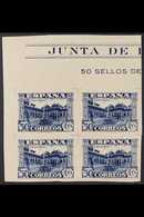 1936  50c Deep Blue "Granada", Variety IMPERFORATE, Edifil 809s, Imprint Corner Block Of 4, Never Hinged Mint For More I - Andere & Zonder Classificatie