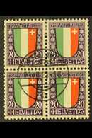 1923  20c (+5c) Pro Juventute (Mi 187, Zum 27), BLOCK OF FOUR Very Fine Used With Central Cds. For More Images, Please V - Sonstige & Ohne Zuordnung