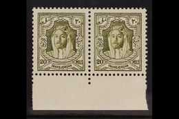 1930-39  20m Olive-green, Perf 13½ X 13, Lower Marginal Horizontal Pair, Never Hinged Mint. For More Images, Please Visi - Jordanië