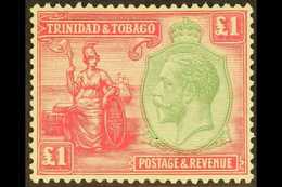 1922-28  £1 Green And Bright Rose, SG 229, Mint Lightly Hinged. For More Images, Please Visit Http://www.sandafayre.com/ - Trinidad & Tobago (...-1961)