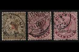 1895-98 PROVISIONALS  "2½" On 1a6p Sepia (SG 22) Very Fine Used, "2½" On 1a Plum (SG 23) Very Fine Used, Plus "2½" On 1a - Zanzibar (...-1963)