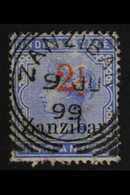 1895-98 PROVISIONAL  "2½" On 2a Pale Blue With INVERTED "1" IN "½" Variety, SG 26j, Used, Slight Surface Rub Otherwise F - Zanzibar (...-1963)