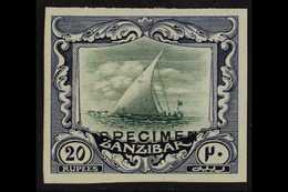 1913  20r Blue And Green, Imperf Colour Trial, As SG 260b, Overprinted "Specimen", Very Fine And Fresh. For More Images, - Zanzibar (...-1963)